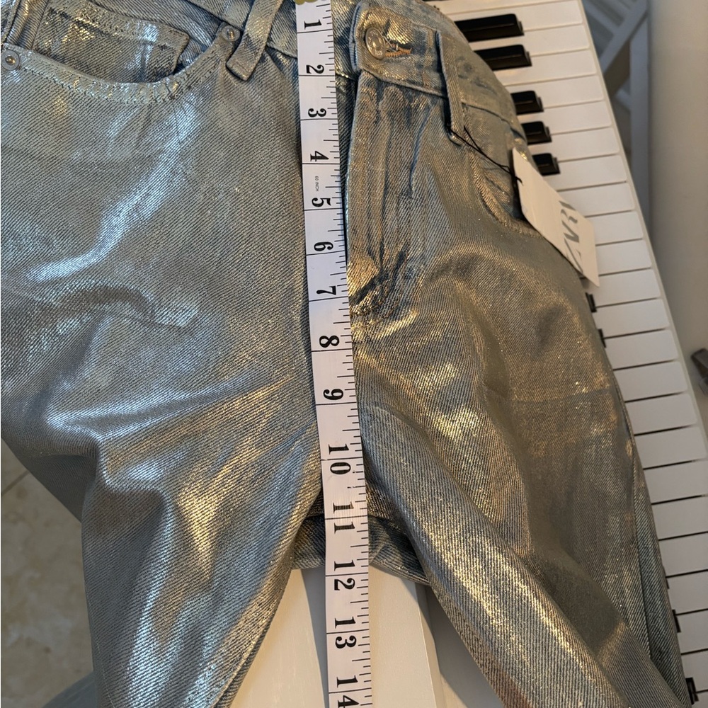 NWT ZARA MID WAIST TRF WIDE LEG FOIL WOMEN JEANS Size 4 - Picture 14 of 15